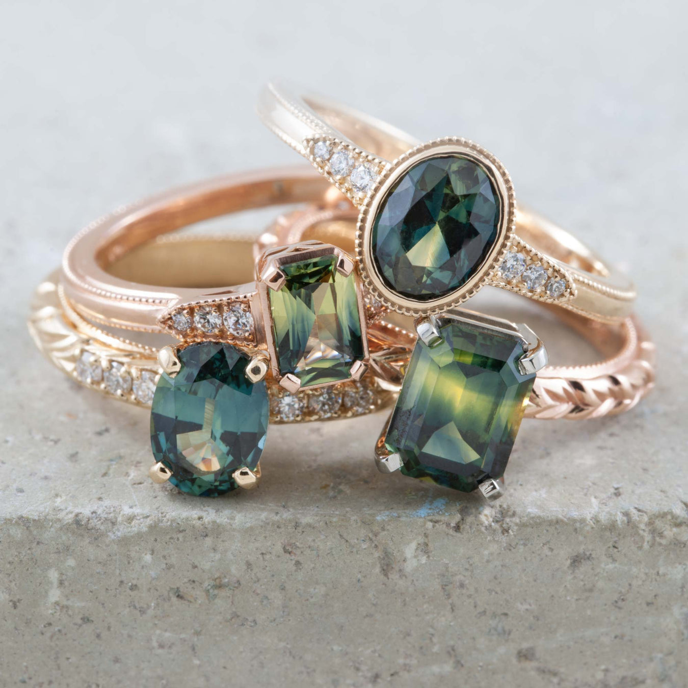 Blue Green Sapphire Engagement Rings | Era Design Vancouver Canada