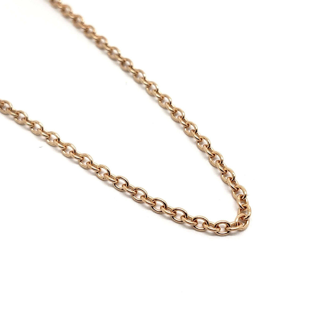 Close-up of 10kt rose gold rolo chain links on white background