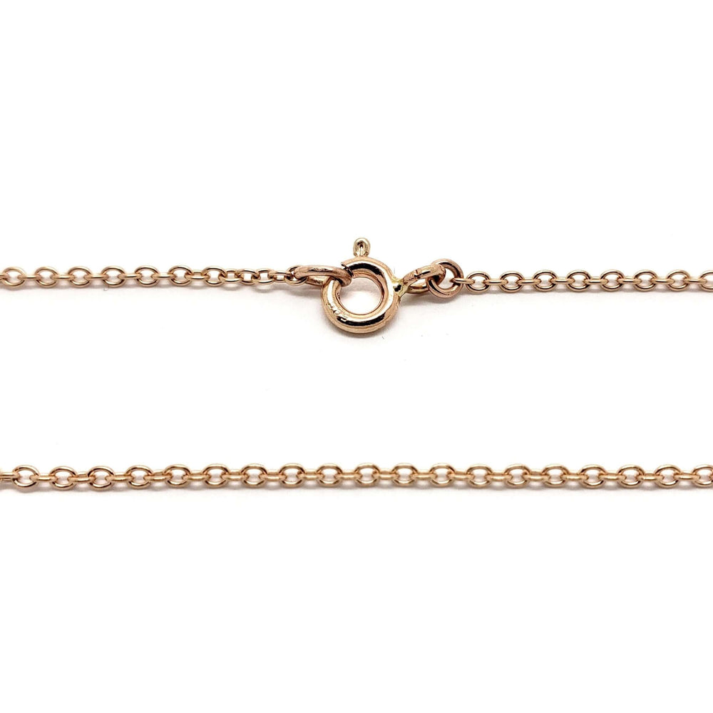 10kt rose gold rolo chain with spring clasp closure shown on white background