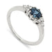 14k white gold ring with round blue Montana sapphire and six accent diamonds