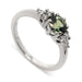 14k white gold engagement ring with green Australian sapphire and Canadian diamonds, angled view