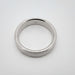 14k white gold flat wedding ring with brushed finish, top view