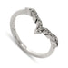 14k white gold wedding ring with leaf motif and Canadian diamonds, angled view