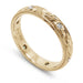 14k yellow gold wedding ring with engraved scrollwork and flush-set diamonds