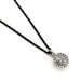 14kt white gold pendant with Canadian diamond halo on dark chain, top view