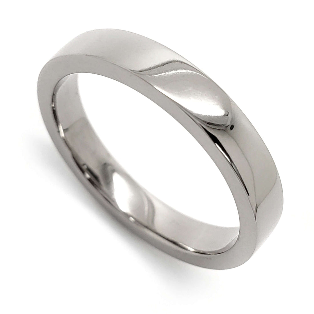 14kt palladium white gold wedding ring with flat profile and high polish finish