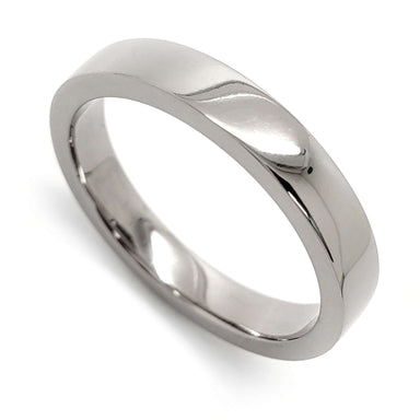 14kt palladium white gold wedding ring with flat profile and high polish finish