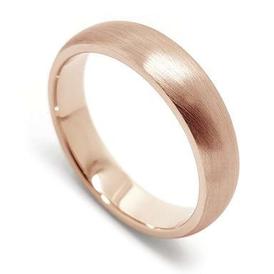 14kt rose gold brushed low dome wedding ring with comfort fit