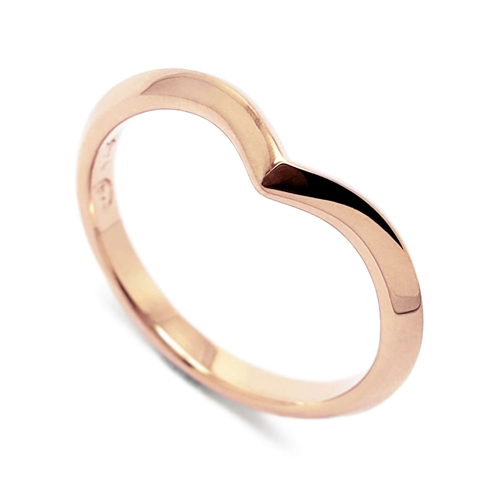 14kt rose gold chevron wedding ring with knife edge profile and polished finish