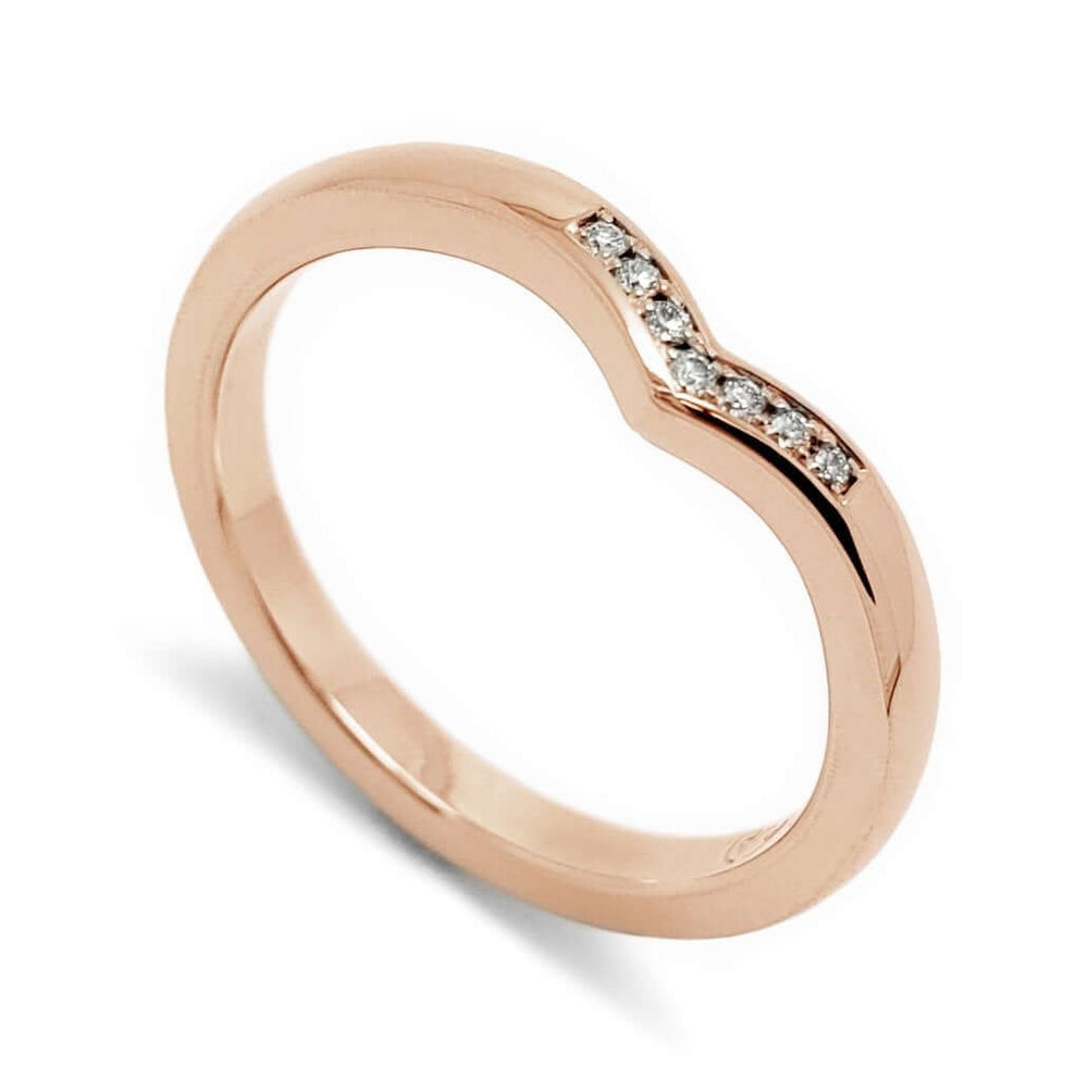 14kt rose gold chevron wedding ring with pavé set Canadian diamonds