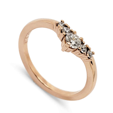 14kt rose gold chevron wedding ring with round brilliant diamonds