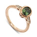 14kt rose gold engagement ring with bezel-set oval green sapphire and diamond accents