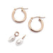 Pair of 14kt rose gold hoop earrings with two separate white vintage pearl dangles