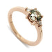 14kt rose gold ring with round green Australian sapphire and two Canadian diamonds