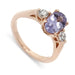 14kt rose gold ring with oval light purple sapphire and two round lab-grown diamonds