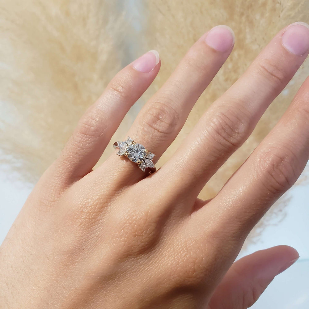 14kt white and yellow gold lab diamond engagement ring worn on hand
