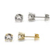 Round brilliant lab diamond stud earrings in 14kt white and yellow gold settings, side and front views