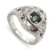 Art Deco-inspired 14kt white gold ring with blue Montana sapphire and two Canadian diamonds