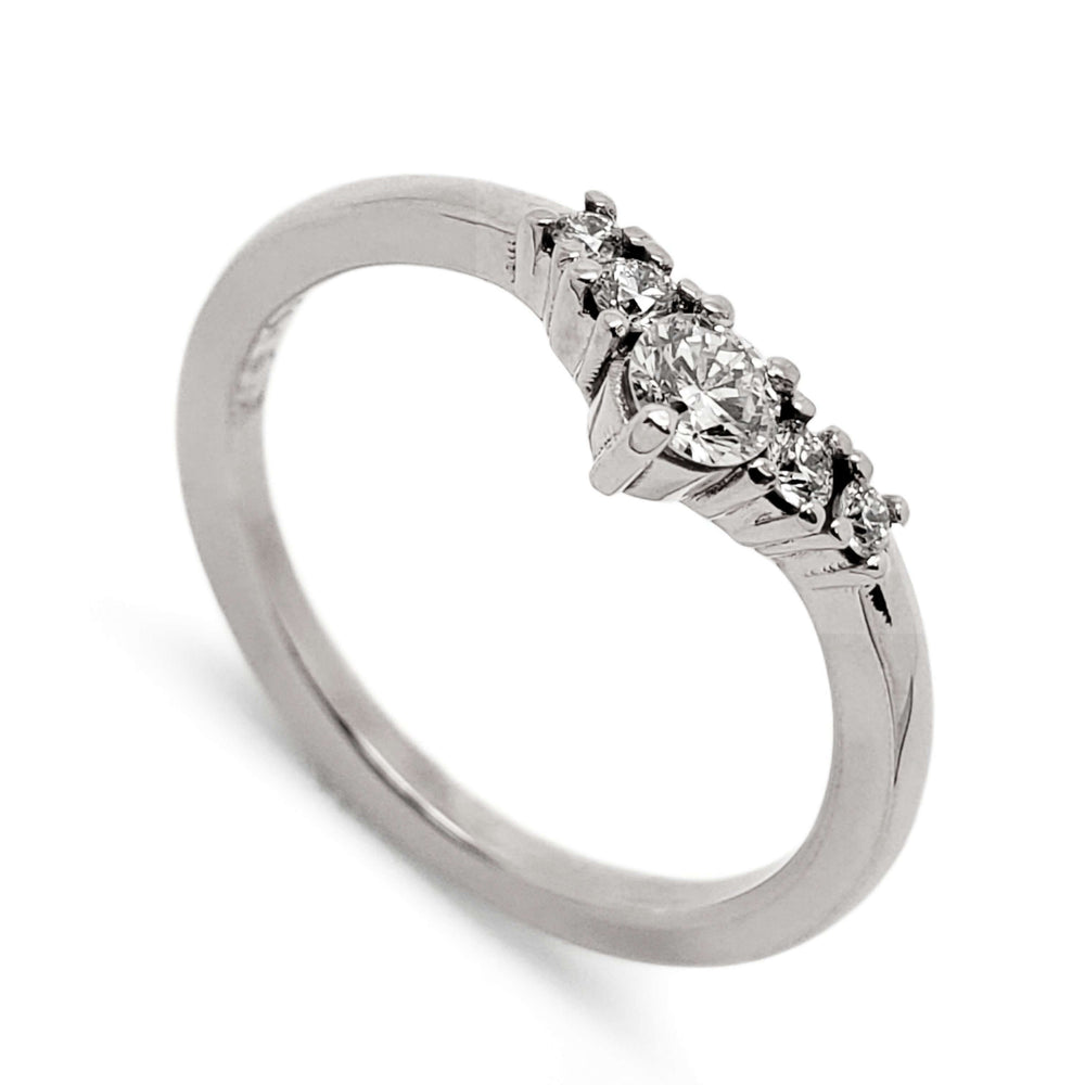 14kt white gold chevron wedding ring with round brilliant cut diamonds