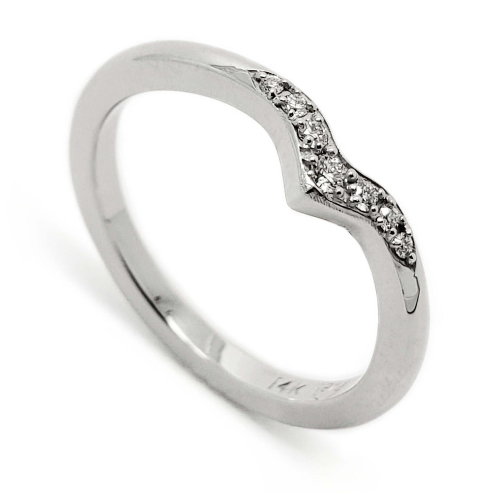 14kt white gold chevron wedding ring with pave-set Canadian diamonds