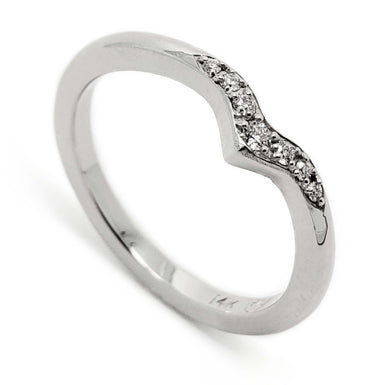 14kt white gold chevron wedding ring with pave-set Canadian diamonds
