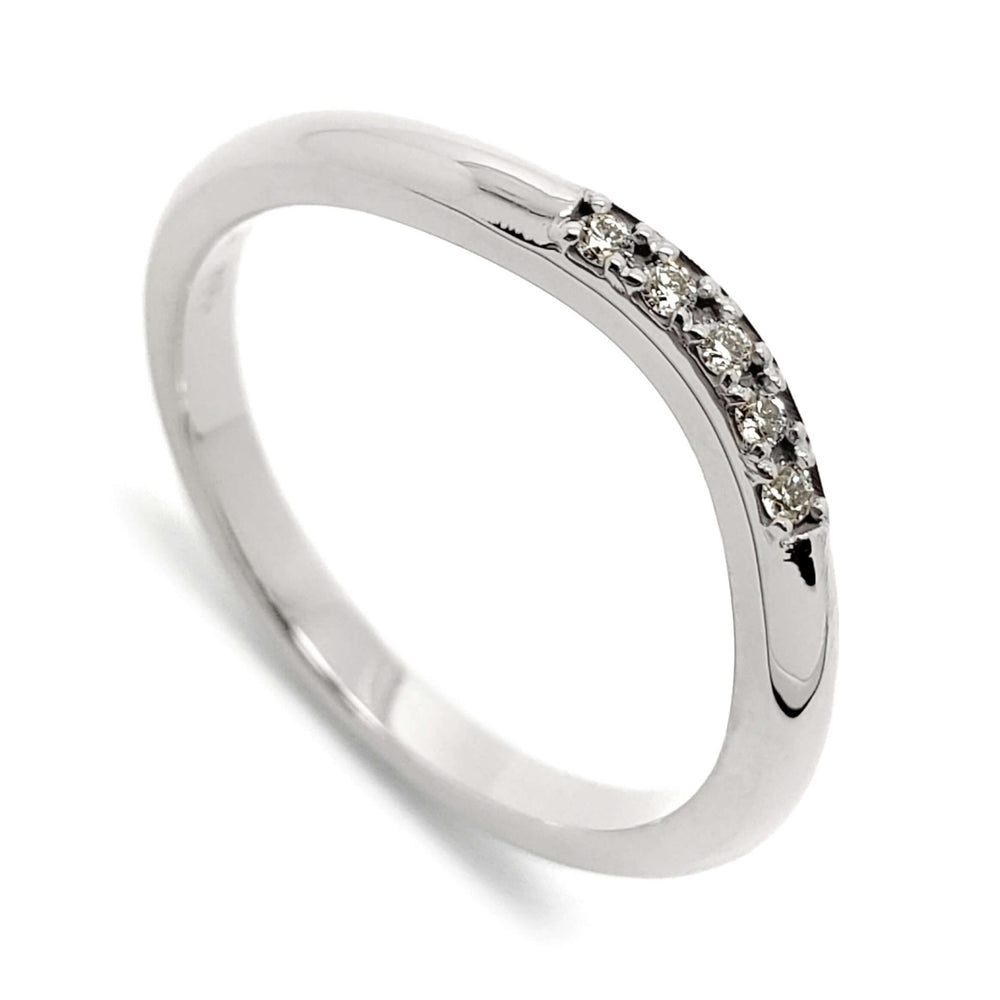 14kt white gold chevron wedding ring with pave set Canadian diamonds