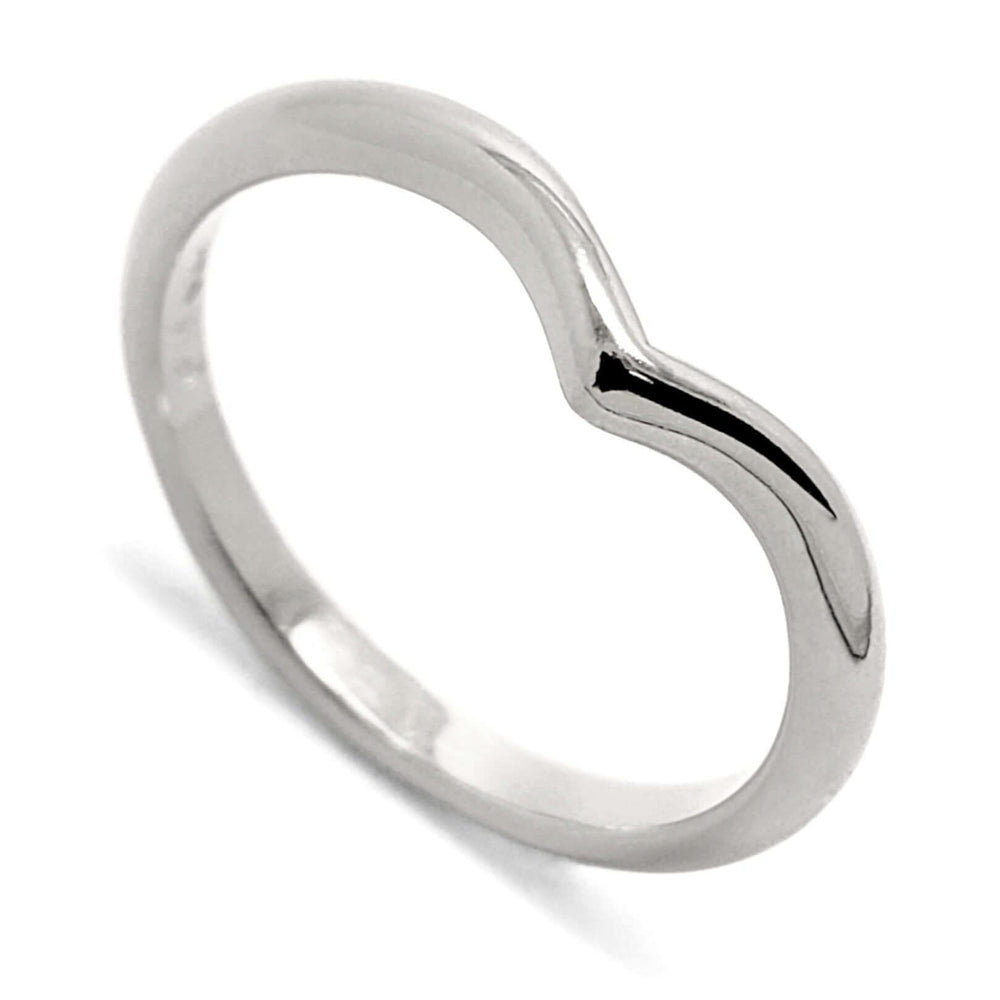14kt white gold chevron wedding ring with polished high dome profile