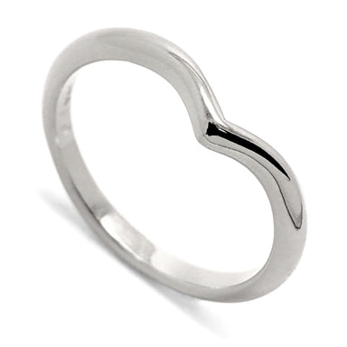 14kt white gold chevron wedding ring with polished high dome profile