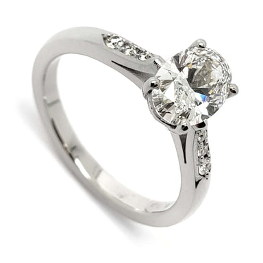 14kt white gold engagement ring with oval lab-grown diamond and pave-set band