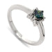 14kt white gold engagement ring with princess cut teal sapphire and lab diamonds