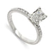 14kt white gold engagement ring with radiant cut lab diamond and pave-set band