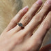 14kt white gold lab diamond engagement ring shown on hand in natural light