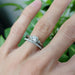 14kt white gold lab diamond pave wedding ring stacked with engagement ring