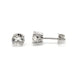 Round brilliant lab diamond stud earrings in 14kt white gold, side and front views