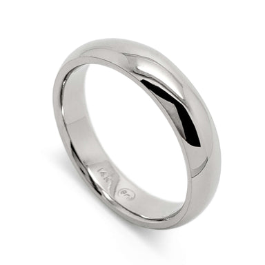 14kt white gold low dome wedding ring with high polish finish