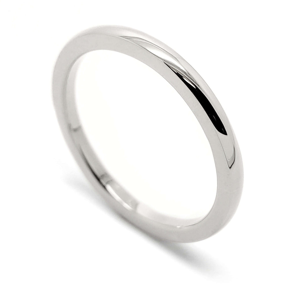 14kt white gold low dome wedding ring with high polished finish