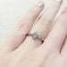 14kt white gold marquise lab diamond ring with engraved band on hand