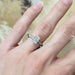 14kt white gold radiant lab diamond engagement ring with pave band shown on hand