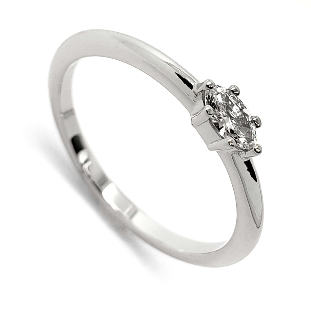 14kt white gold ring with east-west set marquise lab diamond solitaire
