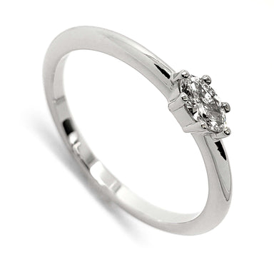 14kt white gold ring with east-west set marquise lab diamond solitaire