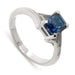14kt white gold ring with emerald cut blue Montana sapphire, twig-inspired band