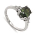 14kt white gold ring with oval green Australian sapphire and Canadian diamonds, angled view