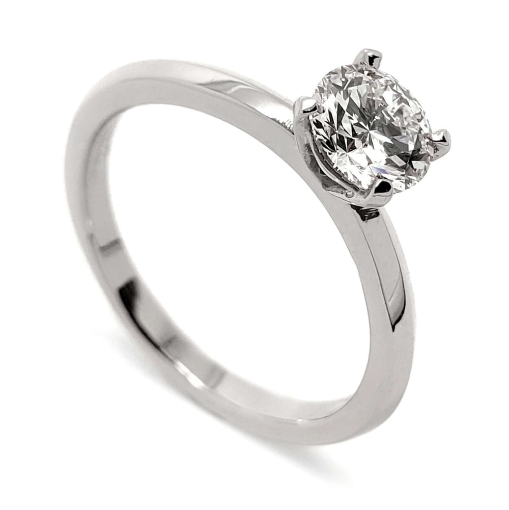 14kt white gold solitaire engagement ring with round lab-grown diamond, four-prong setting