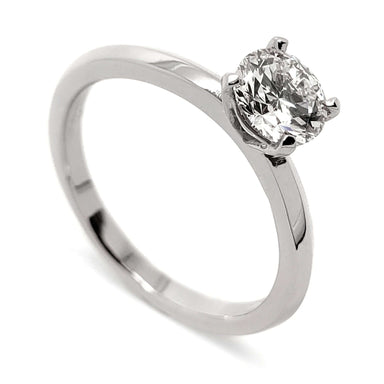 14kt white gold solitaire engagement ring with round lab-grown diamond, four-prong setting