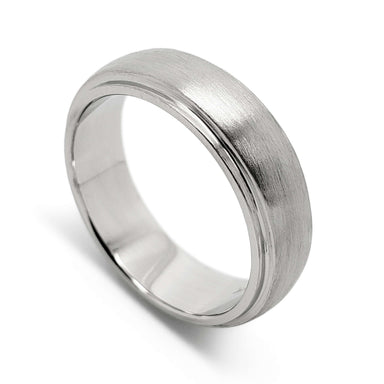 14kt white gold wedding ring with brushed finish and domed step profile