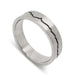 14kt white gold wedding ring with engraved mountain range design and brushed finish