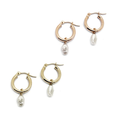 Four hoop earrings in 14kt yellow and rose gold with detachable white vintage pearl drops