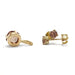 Side view of 14kt yellow gold Malaya garnet pendant and earrings showing gemstone settings