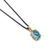 14kt yellow gold pendant with oval cabochon Swiss blue topaz on a black chain