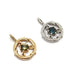 Two handcrafted circle vine pendants: one in yellow gold with a bi-colour sapphire, one in white gold with a blue sapphire.